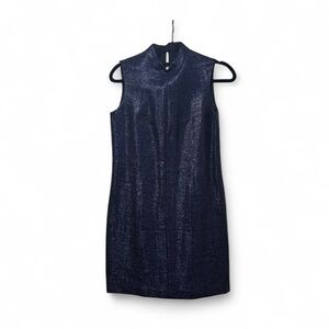 Metallic Knit Mock Neck Shift Dress – Handmade Tailor Piece – S